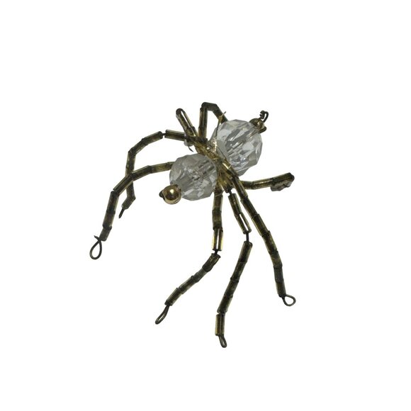 Handmade Gold and Clear Beaded Spider Arachnid Ornament - Picture 1 of 4